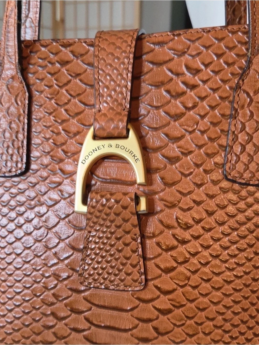 Dooney & Bourke Brown Python-Embossed Leather Tote with Gold Hardware